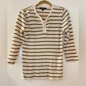 Lauren Ralph Lauren striped waffle knit top ( beige with olive stripe ) US S
